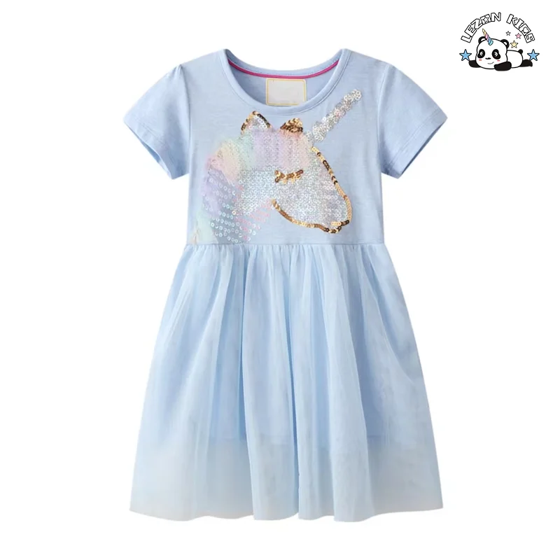 LEZONKIDS - 2024 New Fashion printed unicorn design baby girl dress boutique princess tulle girls dress